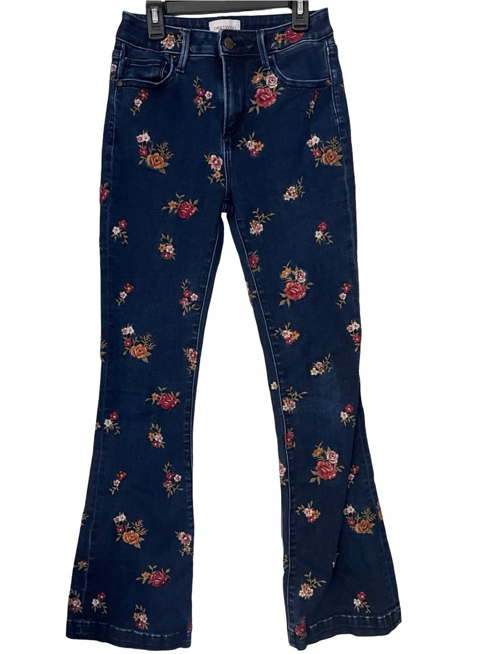 Driftwood Floral Embroidered Flare Jeans 25x31 Dark Wash Boho Y2K